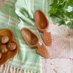 قاشق آجیل خوری جدید بارلی (1عدد) دست ساز برنج نشان مدل آیلی چوب راش 16 سانتی کد bar0241