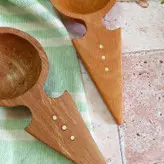 قاشق آجیل خوری جدید بارلی چوب (1عدد) دست ساز برنج نشان مدل آلین چوب راش 16 سانتی کد bar0056