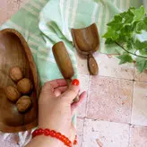 سرتاس آجیل خوری بارلی (1عدد) جدید دست ساز برنج نشان مدل ملینا چوب گردو 12 سانتی کد bar0112