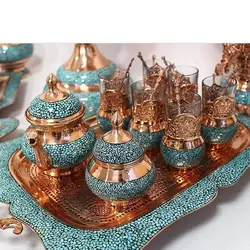 سرویس چایی خوری فیروزه کوبی گالش و سینی فیروزه کوبی