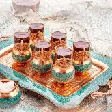 سرویس چایی خوری فیروزه کوبی گالش و سینی فیروزه کوبی