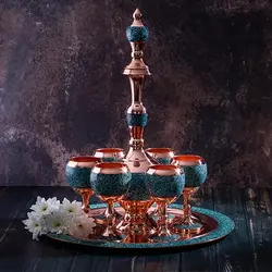 سرویس جام و تنگ و سینی فیروزه کوبی نیشابور شربت خوری ست فیروزه کوبی 37