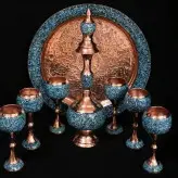 سرویس جام و تنگ و سینی فیروزه کوبی نیشابور شربت خوری ست فیروزه کوبی 37