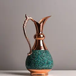 پارچ فیروزه کوبی یا آب پاش یا تنگ شلغمی مس و فیروزه کوبی نیشابور 15 سانتی‌ صنایع دستی سایروس