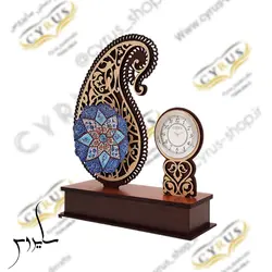 تندیس بته جغه مینا کاری ساعت دار رو میزی مس و لاآب شده مناسبتی و تبلیغاتی و هدیه و دکوری و کادویی