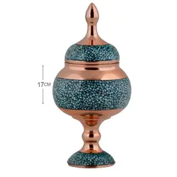 شکلات خوری نقلی فیروزه کوبی 16 سانتی مس و فیروزه کوب گز خوری یا قندان پایه دار