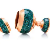 شکلات خوری نقلی فیروزه کوبی 16 سانتی مس و فیروزه کوب گز خوری یا قندان پایه دار