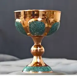 سنگ آب قل دار 16 سانتی مس و فیروزه کوبی نیشابور سنگاب فیروزه صنایع دستی سایروس مسی یا آجیل خوری