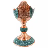 کشکول بزرگ فیروزه کوبی 30 سانتی‌ قلم زنی شده و لب شبکه ای. کشکول شبکه بری صنایع دستی سایروس یا شکلات خوری فیروزه کوبی