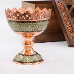آجیل خوری مس و خاتم کاسه پایه دار 14 سنگ آب و صنایع و دستی