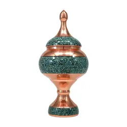 شکلات خوری مس و فیروزه کوبی 20 سانتی قندان پایه دار و گز خوری