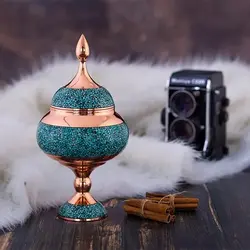 شکلات خوری فیروزه کوبی 25 قندان پایه دار و گز خوری و مس و سنگ فیروزه