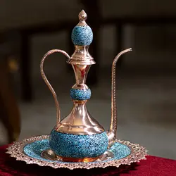 گلاب پاش بزرگ 35 سانتی فیروزه کوبی هنر مس و فیروزه کوبی نیشابور
