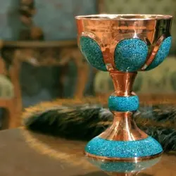 سنگ آب قل دار فیروزه کوبی نیشابور یا سنگاب قل دار مس و فیروزه کوبی نیشابور 20 سانتی یا آجیل خوری فیروزه کوبی صنایع دستی سایروس فیروزه کوبی