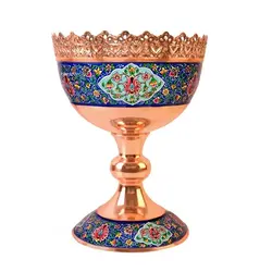 آجیل خوری مس و پرداز بزرگ میوه خوری 33 سانتی نقاشی و کاسه پایه دار صنایع دستی