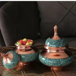 دخل فیروزه کوبی 17 سانتی قندان یا شکلات خوری مس و فیروزه کوبی