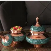 دخل فیروزه کوبی 17 سانتی قندان یا شکلات خوری مس و فیروزه کوبی