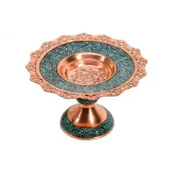 شیرینی خوری فیروزه کوبی لب شبکه ای 10 سانتی و قلم زنی شده مس و فیروزه کوبی نیشابور صنایع دستی سایروس