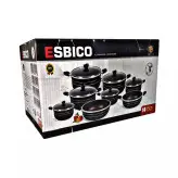 سرویس قابلمه و ماهیتابه 14 پارچه زنبوری گرانیتی نچسب طرح چدن اسبیکو esbico