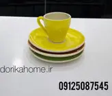 فنجان نعلبکی قهوه خوری رنگی دوریکا طرح تکرنگ