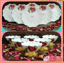 ست پیاله و پیش دستی طرح ترانسفر گل قرمز ۲