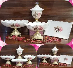 سرویس پذیرایی چهار تکه طرح ترانسفر گل رز صورتی ۱