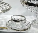 سرویس پذیرایی کریستال اکومارین ۶ نفره لبه نقره ای