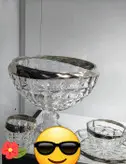 سرویس پذیرایی کریستال اکومارین ۶ نفره لبه نقره ای