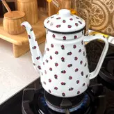 کتری لعابی بلند گلسرخی
