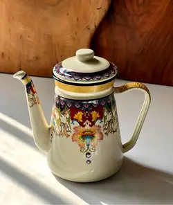 کتری لعابی پایه بلند طرح سنتی