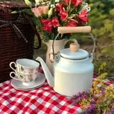 کتری لعابی دسته بامبو