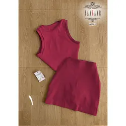 ست کراپ تاپ نیمتنه و دامن تنیسی فانریپ کبریتی فری سایز ۳۸ تا ۴۲