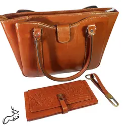 ست کیف دستی و کیف پول و جاکلیدی چرم طبیعی کد 148