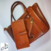ست کیف دستی و کیف پول و جاکلیدی چرم طبیعی کد 148