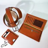 ست کمربند و جاکارتی و کیف پول چرم طبیعی کد 149