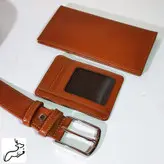 ست کمربند و جاکارتی و کیف پول چرم طبیعی کد 149