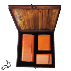 ست جاکارتی و کیف پول کتی و کیف پول جیبی چرم طبیعی کد 171