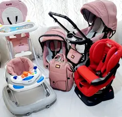 ست کالسکه ، کریر، صندلی غذا, صندلی ماشین و کوله پشتی ۶تکه دلیجان دخترانه
