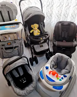 ست کالسکه ، کریر، صندلی غذا, صندلی ماشین و کوله پشتی ۶تکه دلیجان طوسی