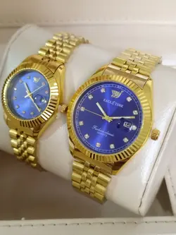 ساعت ست و تکی طلایی طرح رولکس از برند اگل تایم صفحه آبی