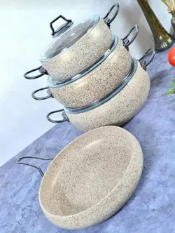 سرویس قابلمه گرانیت خمره ای هفت پارچه او ام اس ترک مدل طوفان شن کد ۳۰۵۱