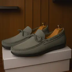 کفش کالج مردانه مدل چرم طبیعی کد 00012 رنگ طوسی