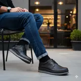 کفش روزمره مردانه مدل چرم طبیعی 0077 رنگ مشکی