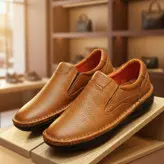 کفش طبی مردانه چرم طبیعی کد 0011t.k رنگ عسلی بی بند