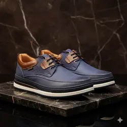کفش روزمره مردانه مدل چرم طبیعی کد 0077 رنگ آبی