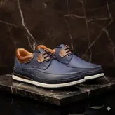 کفش روزمره مردانه مدل چرم طبیعی کد 0077 رنگ آبی