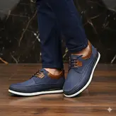 کفش روزمره مردانه مدل چرم طبیعی کد 0077 رنگ آبی