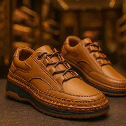 کفش روزمره مردانه مدل چرم طبیعی کد 00109t.k رنگ عسلی