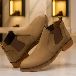 نیم بوت مردانه مدل چرم طبیعی کد 0039 رنگ فیلی