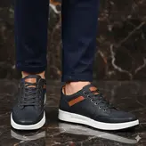 کفش روزمره مردانه چرم طبیعی کد 0018t.k رنگ خاکستری